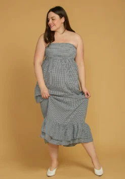 Asoph Plus Size Smocked Tube Top Ruffle Hem Maxi Dress