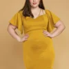 Plus Size Strappy Bell Sleeve Cocktail Dress