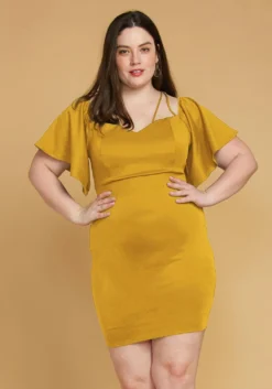 Plus Size Strappy Bell Sleeve Cocktail Dress