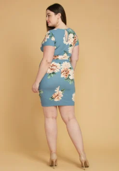 Asoph Plus Size Cross Front Floral Bodycon Dress -Asoph Fashion Shop 2005610 167 3