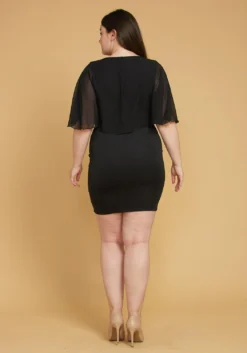 Plus Size Chiffon Cape Shoulder Dress -Asoph Fashion Shop 2005624 001 3