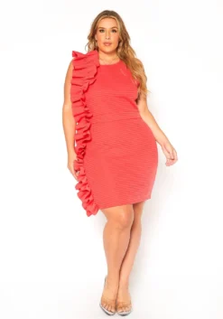 Asoph Plus Size Textured Side Ruffle Dress -Asoph Fashion Shop 2006479 144 0