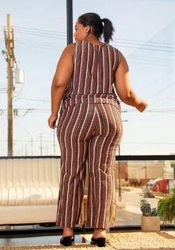 Pleione Plus Size Multi Stripe Printed Wide Leg Pants -Asoph Fashion Shop 2006650 128 3