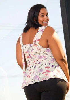 Pleione Plus Size V-Neck Peplum Tank Floral Blouse -Asoph Fashion Shop 2006664 102 3