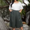 Pleione Plus Size Pleated Wide Leg Capris