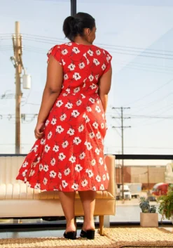 Pleione Plus Size V-Neck Floral Long Dress -Asoph Fashion Shop 2006695 110 3