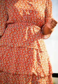 Pleione Plus Size Womens Red Floral Tier Layered Chiffon Dress -Asoph Fashion Shop 2006704 110 4