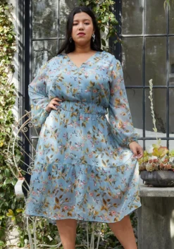 Pleione Plus Smocked Waist Floral Midi Dress