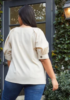 Pleione Plus Size Puff Shoulder Button Down Blouse -Asoph Fashion Shop 2006721 154 3