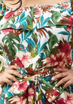 Pleione Plus Size Tropical Off Shoulder Button Down Dress -Asoph Fashion Shop 2006724 135 4