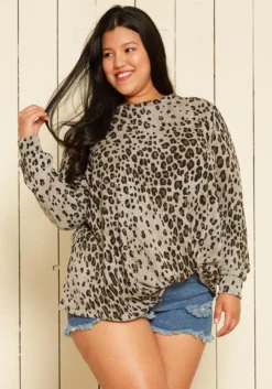 Pleione Plus SIze Leopard Print Sweater
