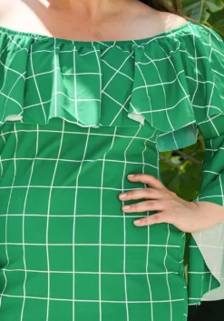 Asoph Plus Size Off Shoulder Grid Print Shift Dress -Asoph Fashion Shop 2007458 103 4