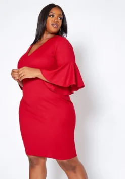 Asoph Plus Size Bell Sleeve Bodycon Mini Dress