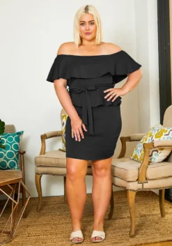 Asoph Plus Size Womens Off Shoulder Peplum Dress