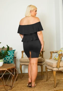 Asoph Plus Size Womens Off Shoulder Peplum Dress -Asoph Fashion Shop 2008555 001 3