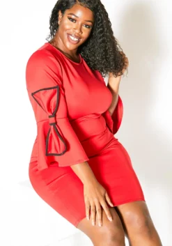 Asoph Plus Size Bow Sleeve Bodycon Party Dress