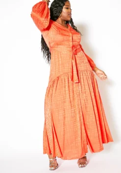 Asoph Plus Size Pleated Button Up Maxi Dress