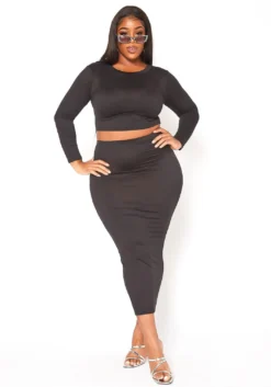 Plus Size Matching Crop Top And Maxi Skirt Set