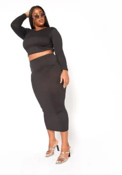 Plus Size Matching Crop Top And Maxi Skirt Set -Asoph Fashion Shop 2010074 001 4