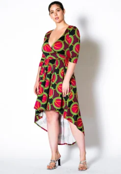 Asoph Plus Size Multi Print Hi Lo Wrap Dress
