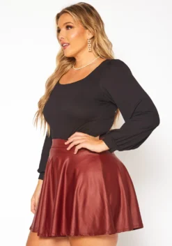 Plus Size Faux Leather High Waist Circle Skirt -Asoph Fashion Shop 2010402 111 3