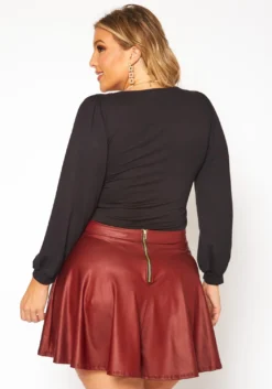 Plus Size Faux Leather High Waist Circle Skirt -Asoph Fashion Shop 2010402 111 4