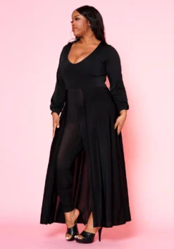 Asoph Plus Size Caped Solid Fitted Jumpsuit -Asoph Fashion Shop 2010494 001 3