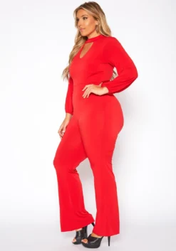 Plus Size Keyhole Front Flare Leg Jumpsuit -Asoph Fashion Shop 2010719 110 2