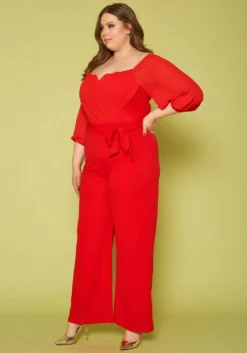 Plus Size Off Shoulder Drape Front Jumpsuit -Asoph Fashion Shop 2010852 001 2