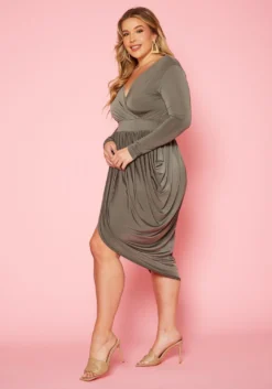 Plus Size Harem Draped Fit & Flare Midi Dress -Asoph Fashion Shop 2011006 003 3