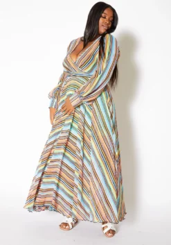 Asoph Plus Size Candy Striped Womens Maxi Gown