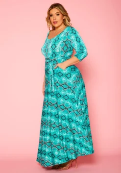Plus Size Snake Print Fit & Flare Maxi Dress 7 Plus Size Snake Print Fit & Flare Maxi Dress -Asoph Fashion Shop 2011099 112 2