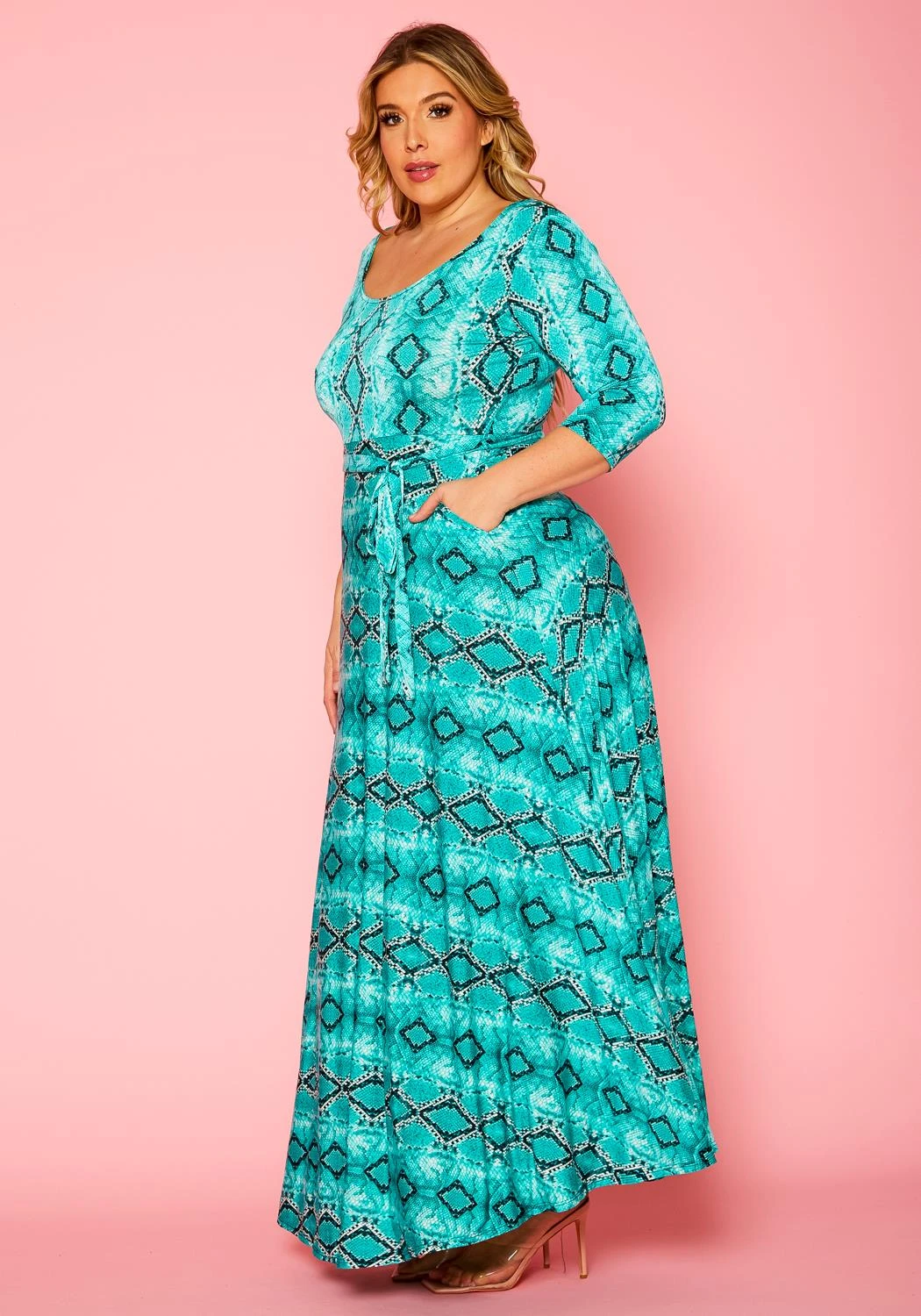 Plus Size Snake Print Fit & Flare Maxi Dress 3 Plus Size Snake Print Fit & Flare Maxi Dress - Image 3