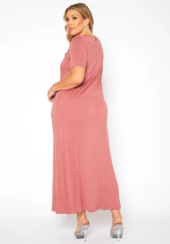 Plus Size V-Neck Short Sleeve Maxi Dress With Pockets -Asoph Fashion Shop 2011149 186 3