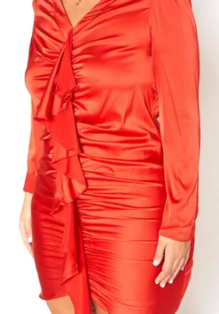 Asoph Plus Size Satin Waterfall Drape Long Sleeve Mini Dress -Asoph Fashion Shop 2011254 120 5