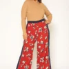 Pleione Plus Size Floral Navy Contras Palazzo Pants