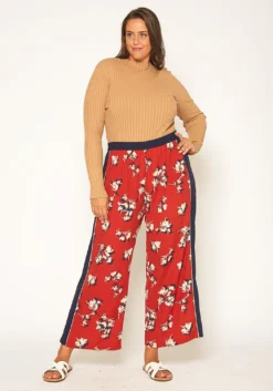 Pleione Plus Size Floral Navy Contras Palazzo Pants