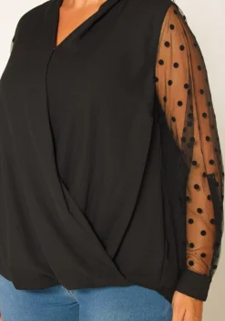 Pleione Plus Size Mesh Dot Wrap Blouse -Asoph Fashion Shop 2011307 001 3