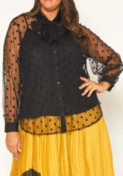 Pleione Plus Size Polkadot Mesh Blouse With Cami -Asoph Fashion Shop 2011309 001 3