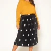 Pleione Plus Size Pleated Polkadot Midi Skirt