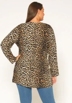 Pleione Plus Size Leopard Tie Front Top -Asoph Fashion Shop 2011313 516 2
