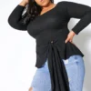 Asoph Plus Size Tie Hem Ribbed Sweater