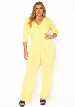 Asoph Plus Size Fancy V Neck Flare Jumpsuit