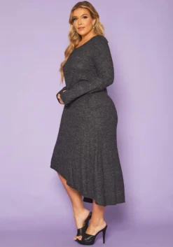 Plus Size Asymmetric Long Sleeve Midi Dress -Asoph Fashion Shop 2011582 108 2