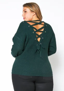 Pleione Plus Size Cross Lace Up Back Sweater -Asoph Fashion Shop 2012138 161 3