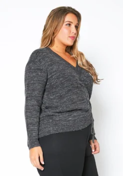 Pleione Plus Size Ruched V-Neck Sweater -Asoph Fashion Shop 2012141 108 1