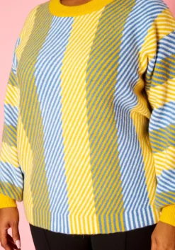 Pleione Plus Size Multi Stripe Cozy Crewneck Sweater -Asoph Fashion Shop 2012142 105 12