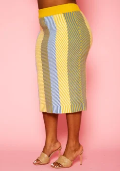 Pleione Plus Size Multi Stripe Midi Knit Skirt -Asoph Fashion Shop 2012143 105 8