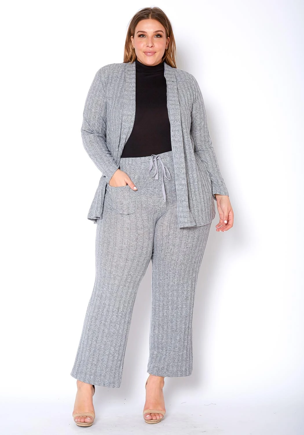Pleione Plus Size High Waist Ribbed Knit Straight Pants 1 Pleione Plus Size High Waist Ribbed Knit Straight Pants