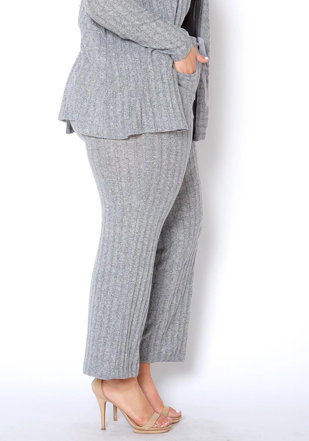 Pleione Plus Size High Waist Ribbed Knit Straight Pants 2 Pleione Plus Size High Waist Ribbed Knit Straight Pants - Image 2